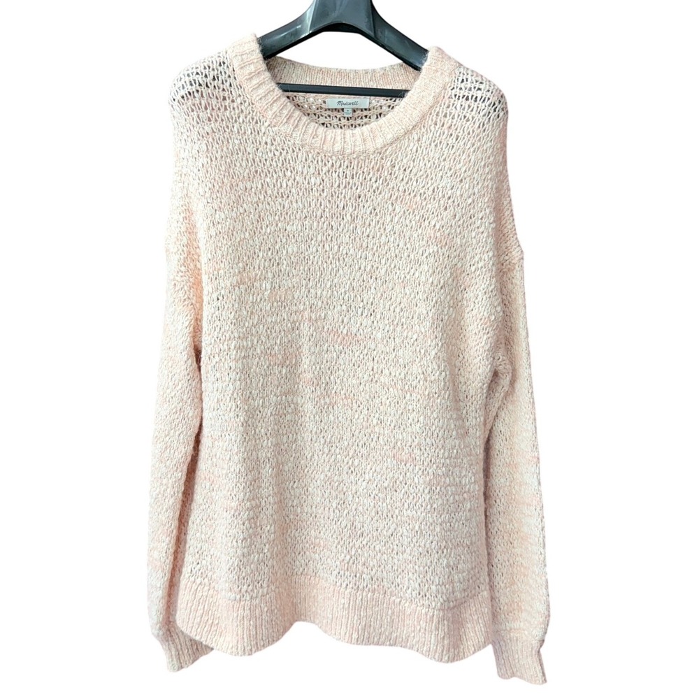 Madewell Sweater Womens Medium Peach Marled Open Knit Cotton Alpaca AC793